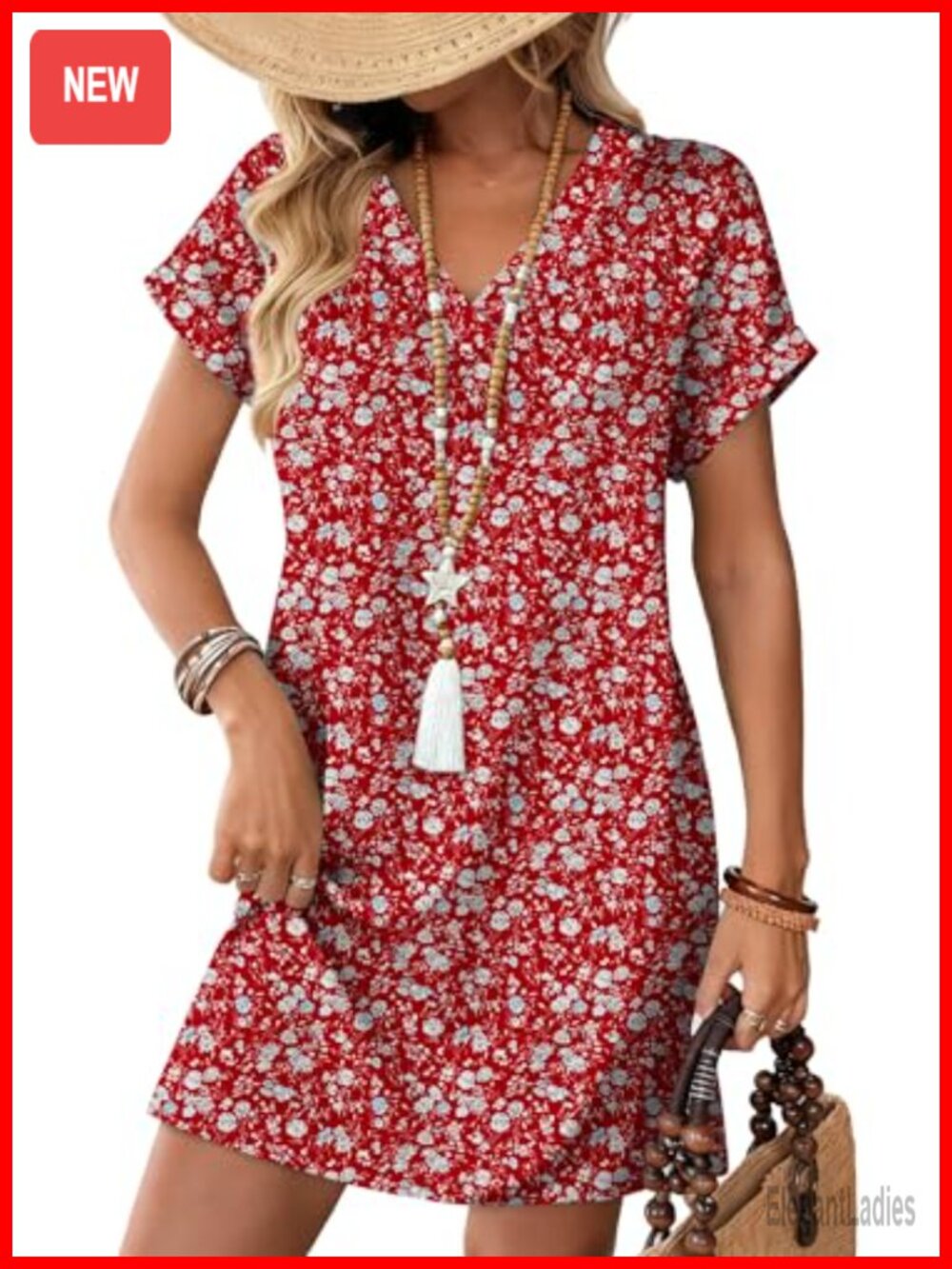Womens Tshirt Dress V-Neck Cuffed Short Sleeve Midi Dress Casual Beach Vacation